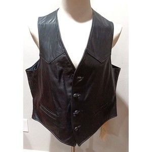 Vintage Gino Leathers Men's Motorcycle Vest Black XL New With Tags 4 Buttons